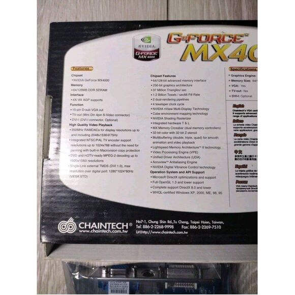 CHAINTECH GeForce MX4000 AGP GRAPHICS CARD SAMX4000B4-64D-CC5B - Picture 6 of 12